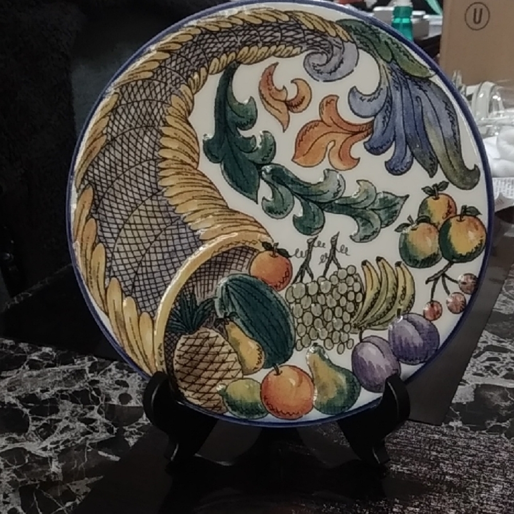 Yellow and Green Ceramic Art Plate And Stand